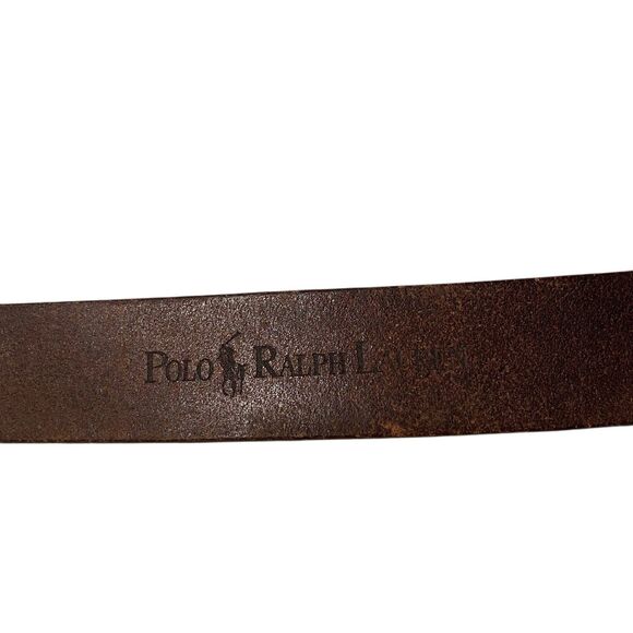 POLO RALPH LAUREN Brown Leather Dress Belt Classic Basic Silver Buckle Men's 36 - Picture 5 of 7